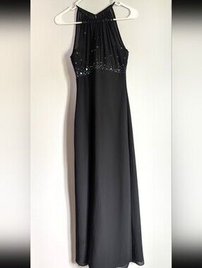 Michaelangelo Black Halter Maxi Dress with Sparkle Accents